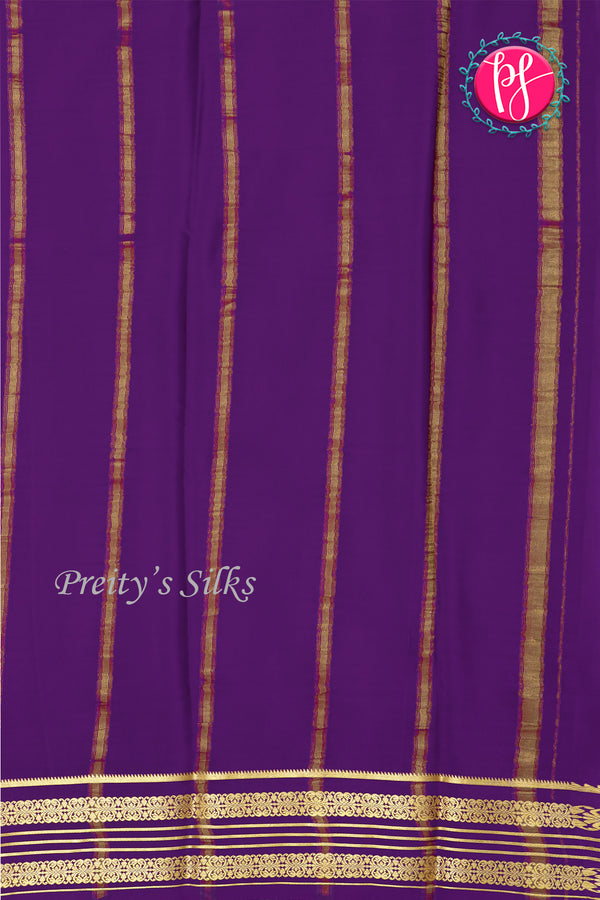 Pure Mysore Crepe Silk Saree-Grey And Purple-PA29028