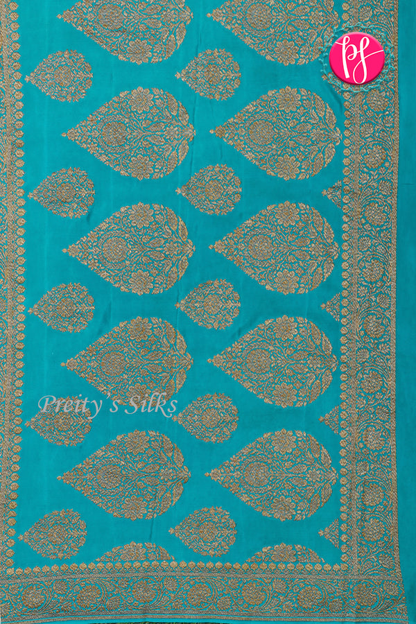 Pure Banarasi Crepe Silk Saree-Navy blue And Skyblue-PA22100