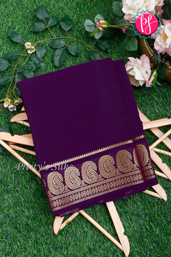 Pure Mysore Crepe Silk Saree-Mango border- Purple- PA35251