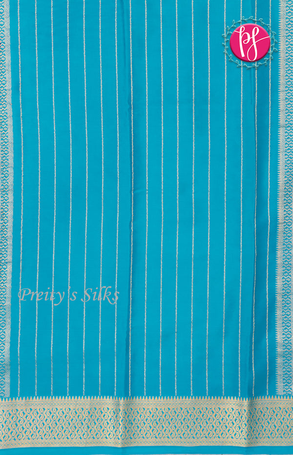 Pure Mysore Crepe Silk saree-Half And Half Pattern-Royalblue And Lightblue-PF60730