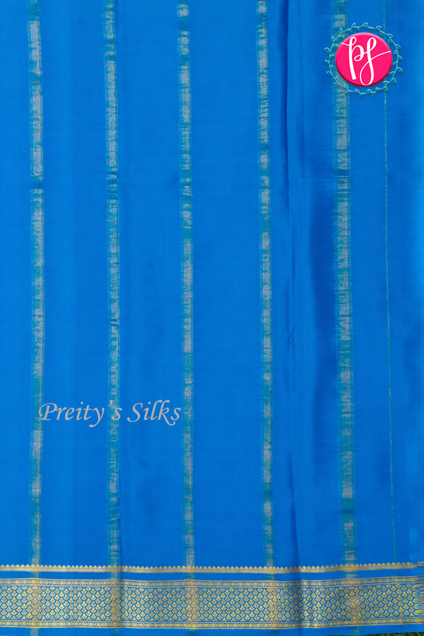 Pure Mysore Crepe Silk Saree-Royalblue And Tealblue-PA22355