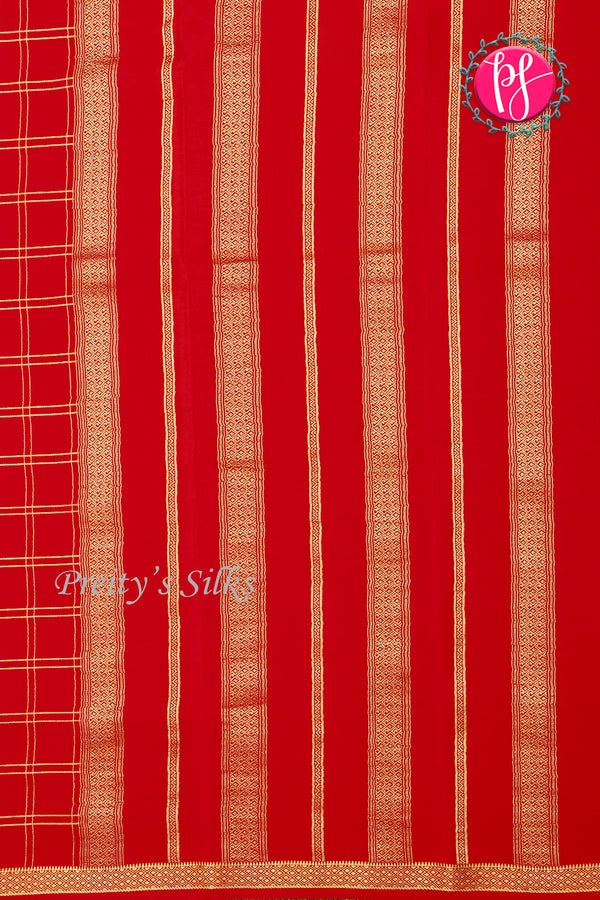 Pure Mysore Crepe Silk Saree-Doublechecks-Red-PA20527