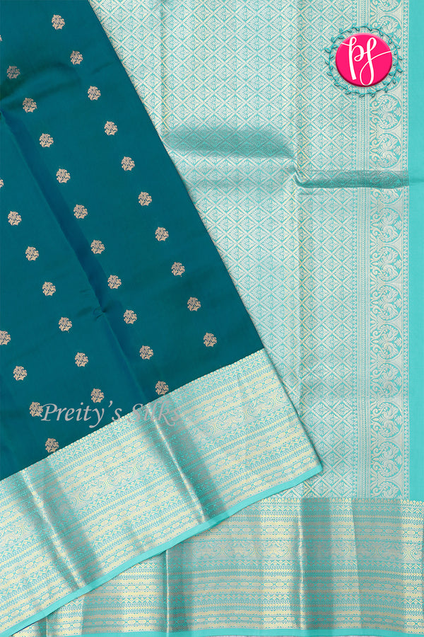 Half Pure Kanchipuram Silk Saree-PeacockGreen And Cyan -PA25832