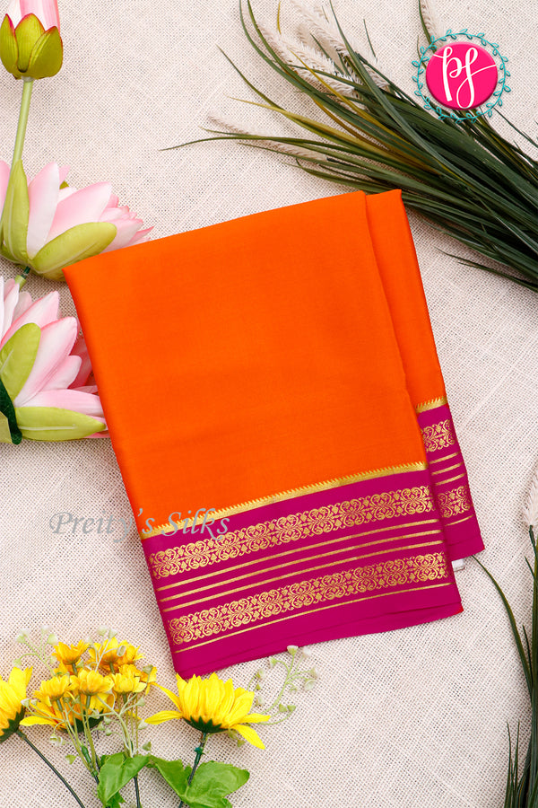 Pure Mysore Crepe Silk Saree- Orange And Pink-PA34172
