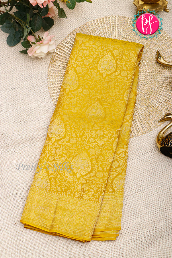 Pure Brocade Designer Crepe Silk Saree-Yellow-PA35819