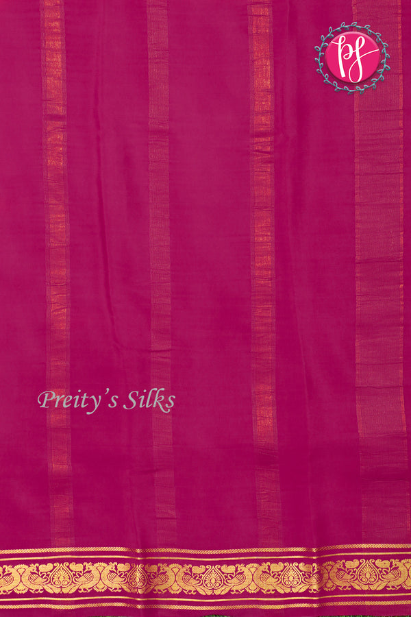 Pure Mysore Crepe Silk Saree -Orange And Pink BottleGreen -PA01239