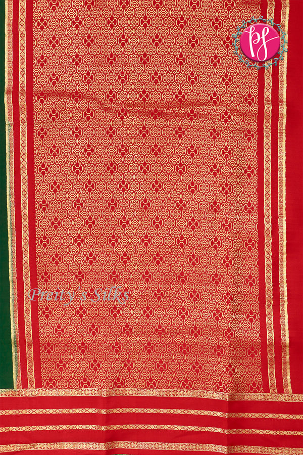 Pure Mysore Crepe Silk Saree -Bottle Green And Red-PA01187