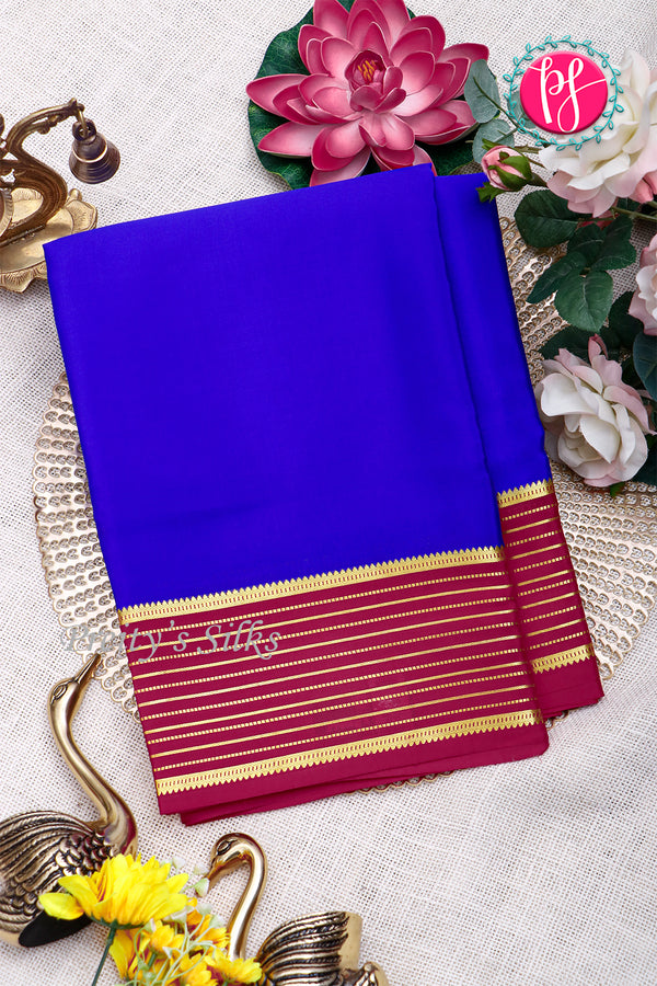 Pure Mysore Crepe Silk Saree-Royal Blue And Deepmejentapink-PA28865