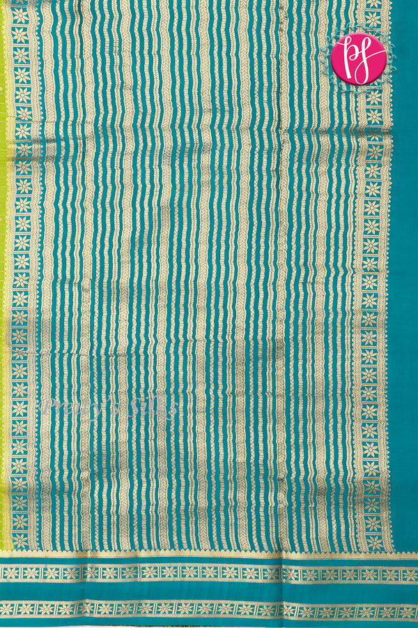 Pure Mysore Crepe Silk Saree -Lime green AndTealblue-PF86103
