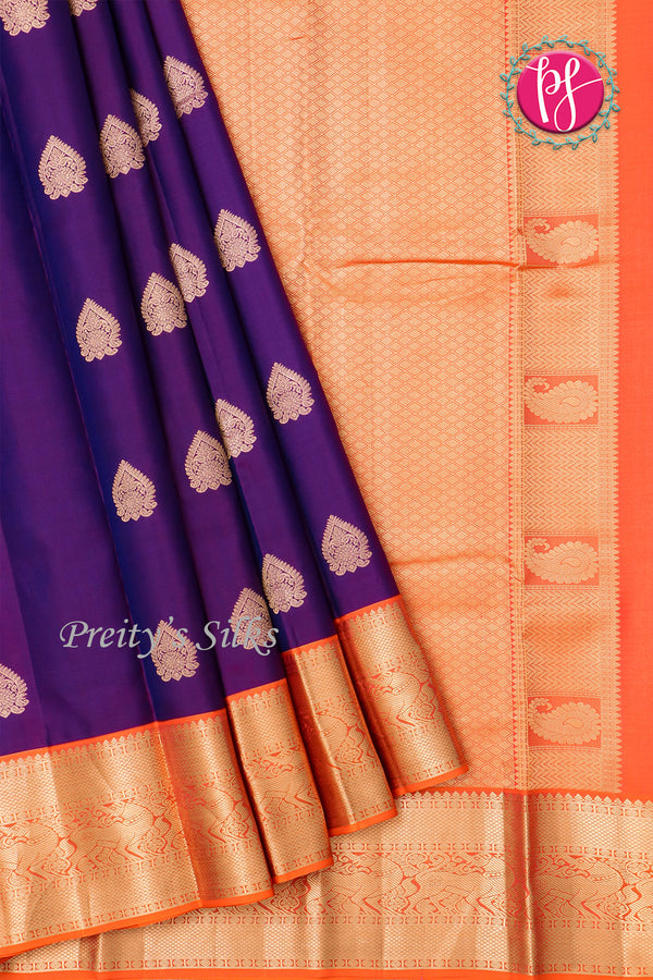 Pure Kanchipuram Silk Saree-Purple And Orange-PF81242