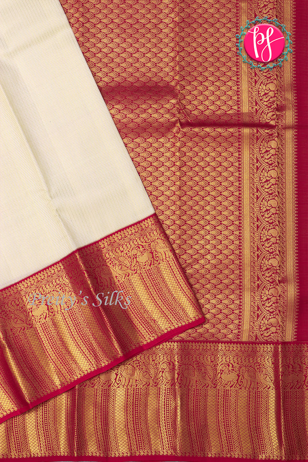Pure Kanchipuram Silk Saree-Halfwhite And Maroon-PA23597