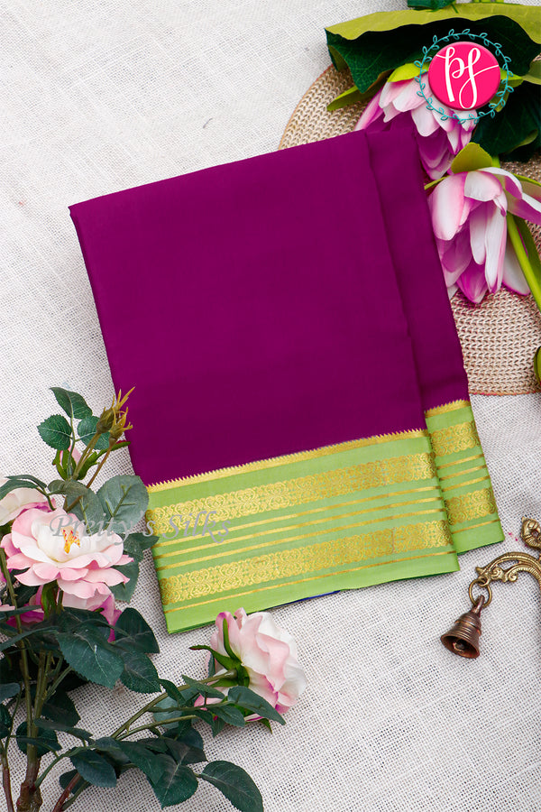 Pure Mysore Crepe Silk Saree-Purple And Pastelgreen-PA29002