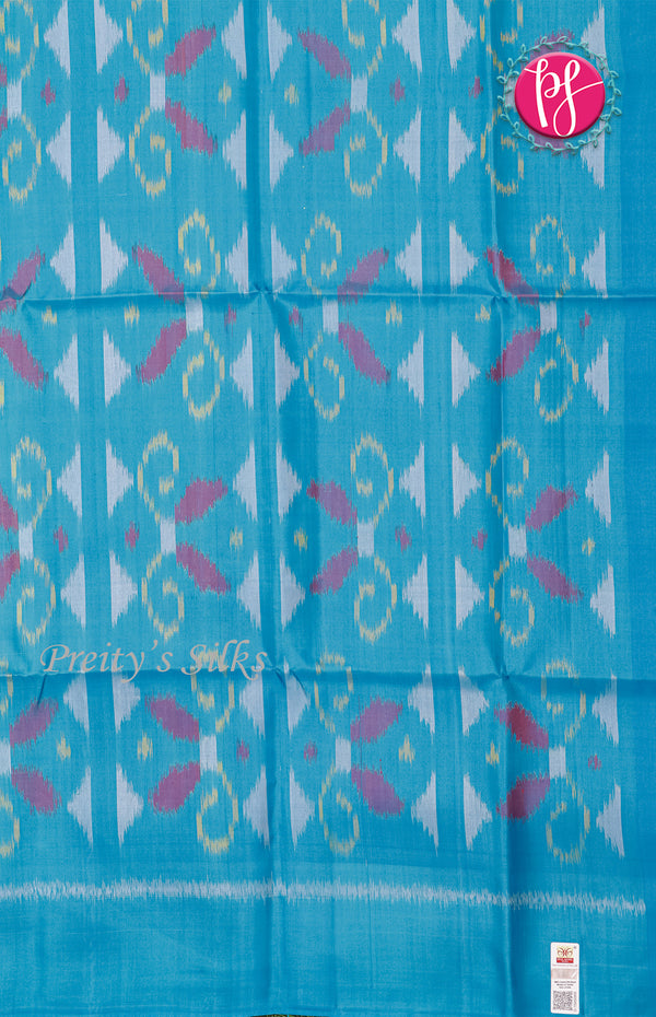 Pure Pochampally Soft Silk saree - Olive Green - Sky Blue-PF38076