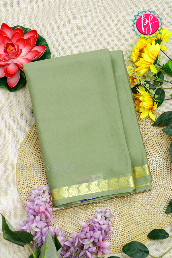 Pure Mysore Crepe Silk Saree-Light Olivegreen-PA21766