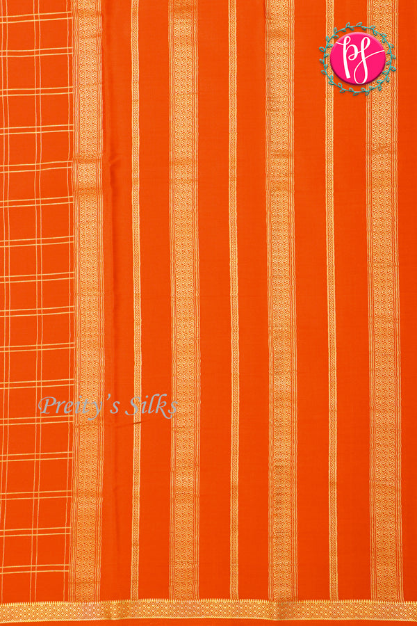 Pure Mysore Crepe Silk Saree-Doublechecks-Orange-PA20527