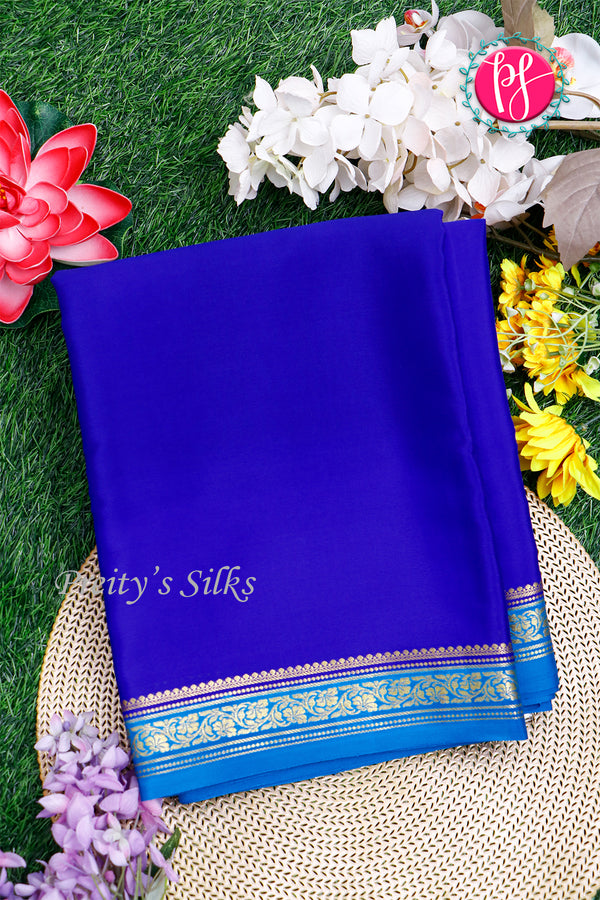 Pure Mysore Crepe Silk Saree- Royalblue And Tealblue-PA28638