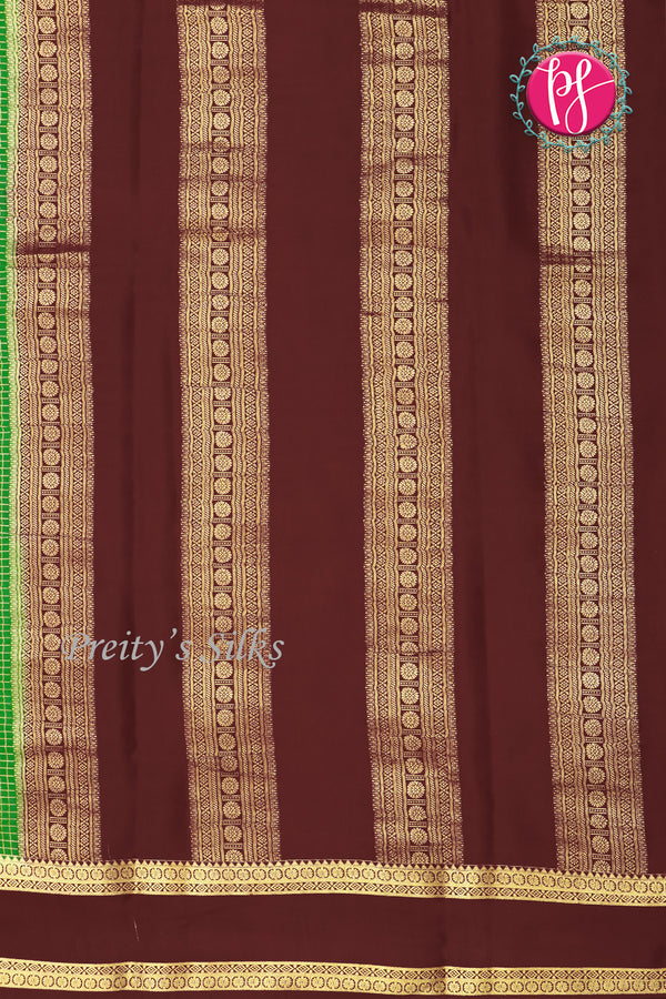 Pure Mysore Crepe Silk Saree -Green And Deepbrown-PF86048