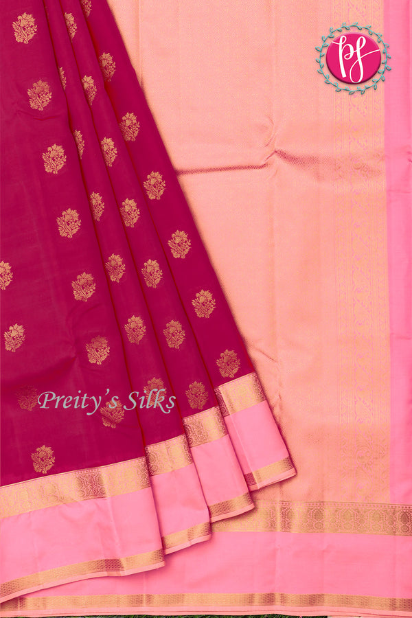 Half Pure Kanchipuram Silk Saree-Rosered And Lightpink-PF82179