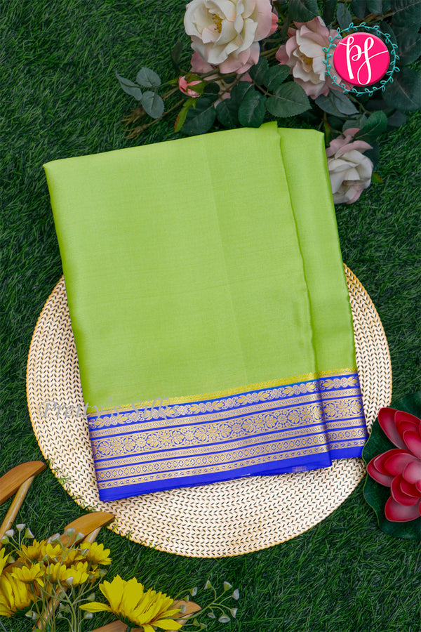 Pure Mysore Crepe Silk Saree-Pista Green And Royalblue-PA28937