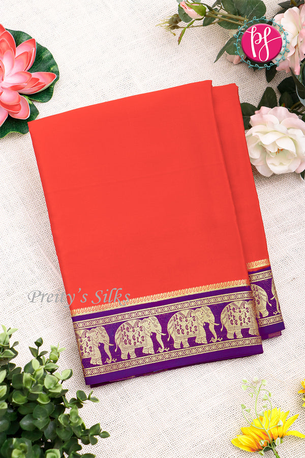 Pure Mysore Crepe Silk Saree-Contrast-Rustorange And Purple-PA19804