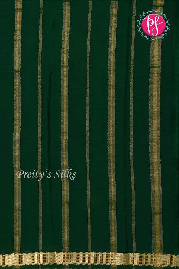 Pure Mysore Crepe Silk Saree -Mustard Yellow And Bottlegreen-PA09448