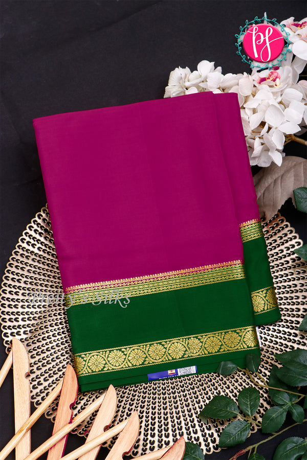 Pure Mysore Crepe Silk Saree-Pink And Green-PA22264