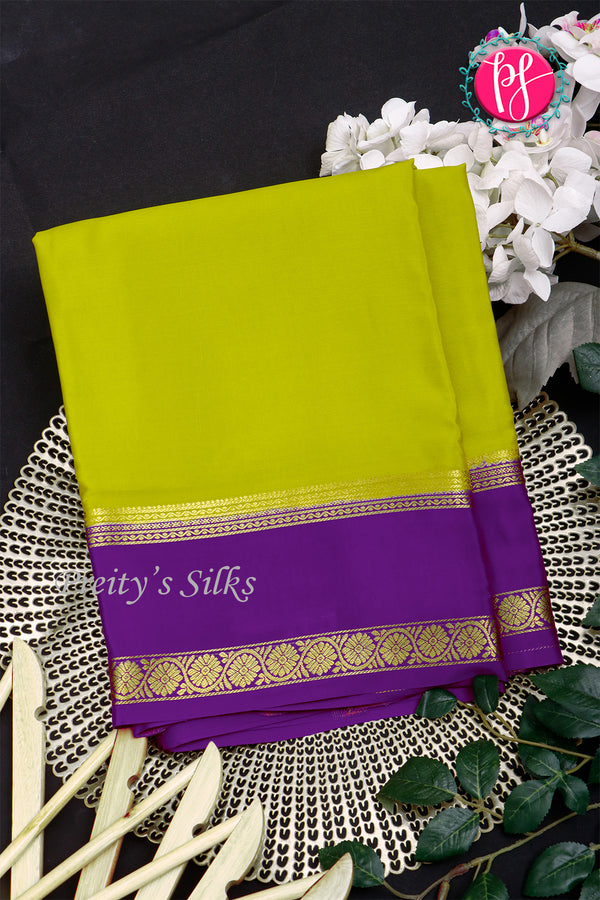 Pure Mysore Crepe Silk Saree-Olivegreen And Purple- PA22264