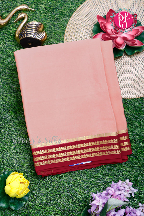 Pure Mysore Crepe Silk Saree-Soft Pink and Maroon-PA19960