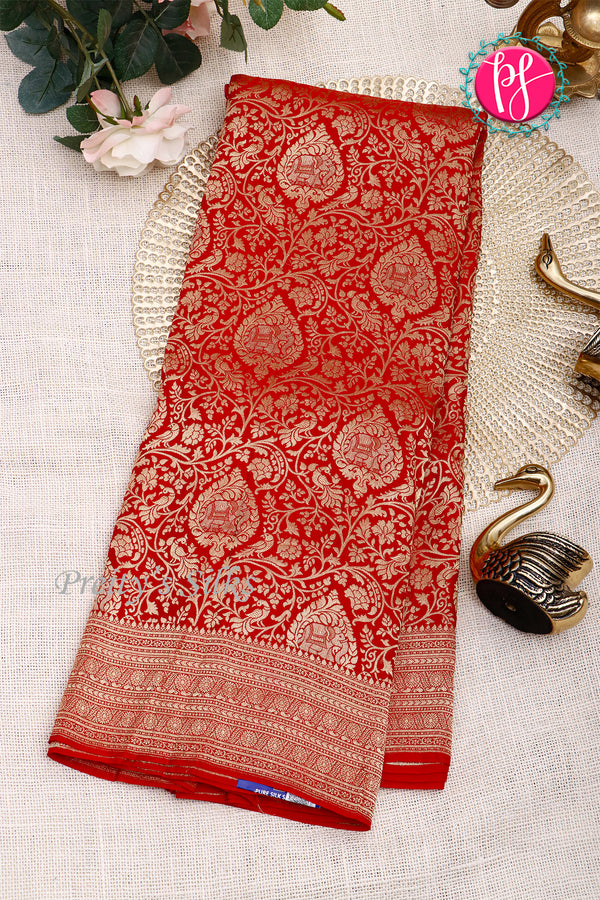 Pure Brocade Designer Crepe Silk Saree-Red-PA35819