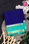 Pure Mysore Crepe Silk Saree-Navyblue And Seagreen-PA22264