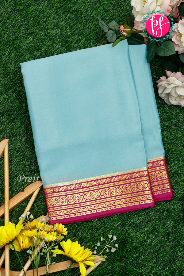 Pure Mysore Crepe Silk Saree-Powderblue And Pink-PA28937
