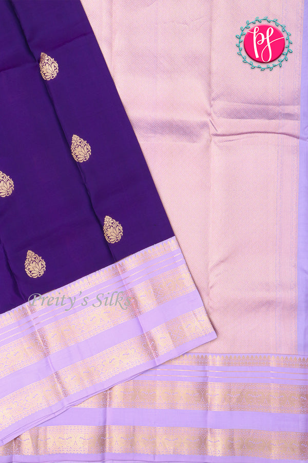 Half Pure Kanchipuram Silk Saree-Purple And Lightlavender-PA2589332