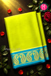 Pure Mysore Crepe Silk Saree -Olive green And Teal blue-PA47159