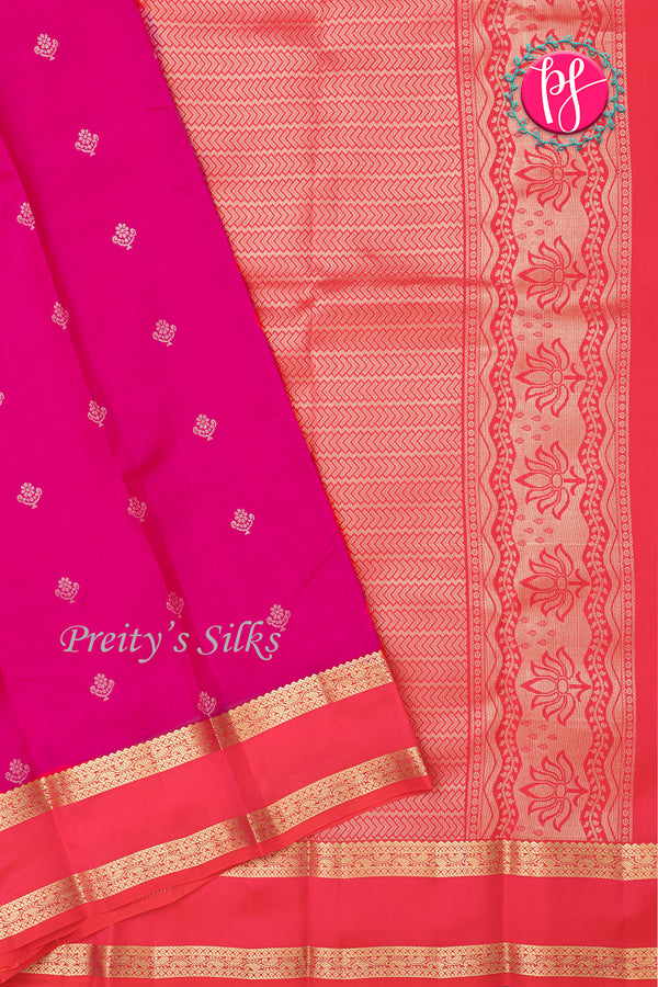 Half Pure Kanchipuram Silk Saree-Mejentapink And Red-PA27022