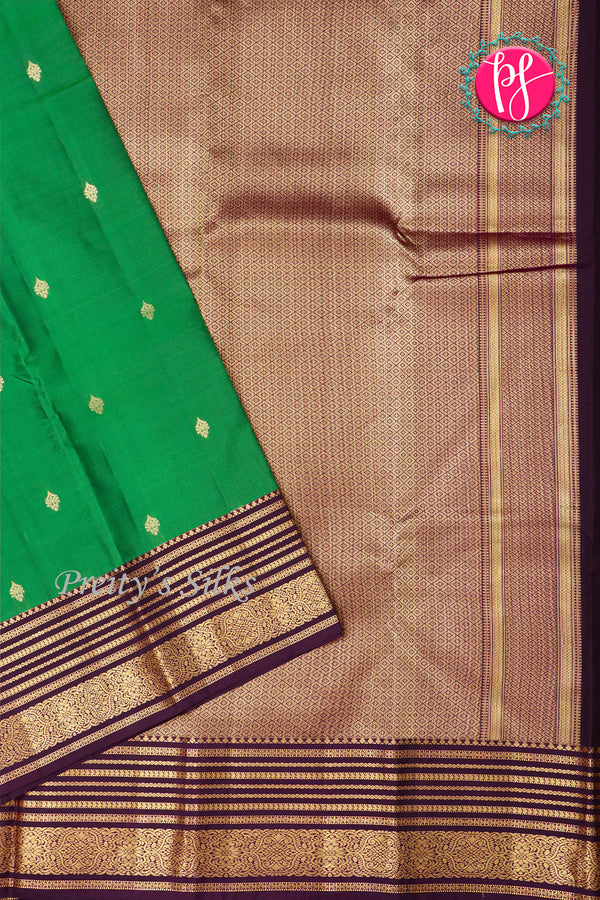 Half Pure Kanchipuram Silk Saree-Green And Deeppurple-PA25779
