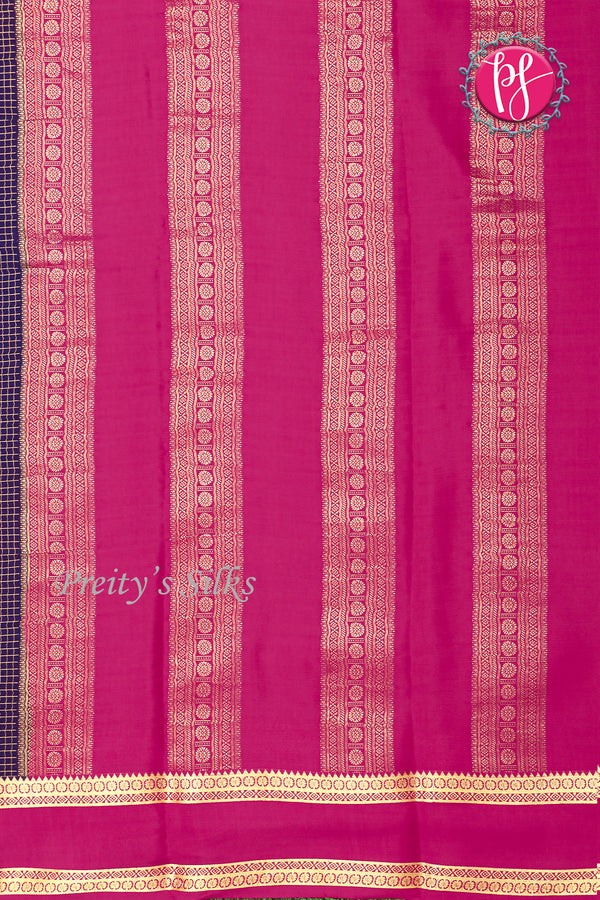 Pure Mysore Crepe Silk Saree -Navy blue And Pink-PF86048