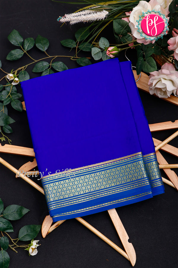 Pure Mysore Crepe Silk Saree-Royalblue And Tealblue- PA34000