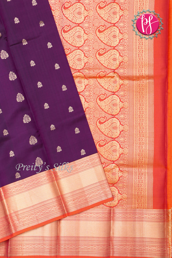 Pure Kanchipuram Silk Saree-Purple And Orange-PF75907