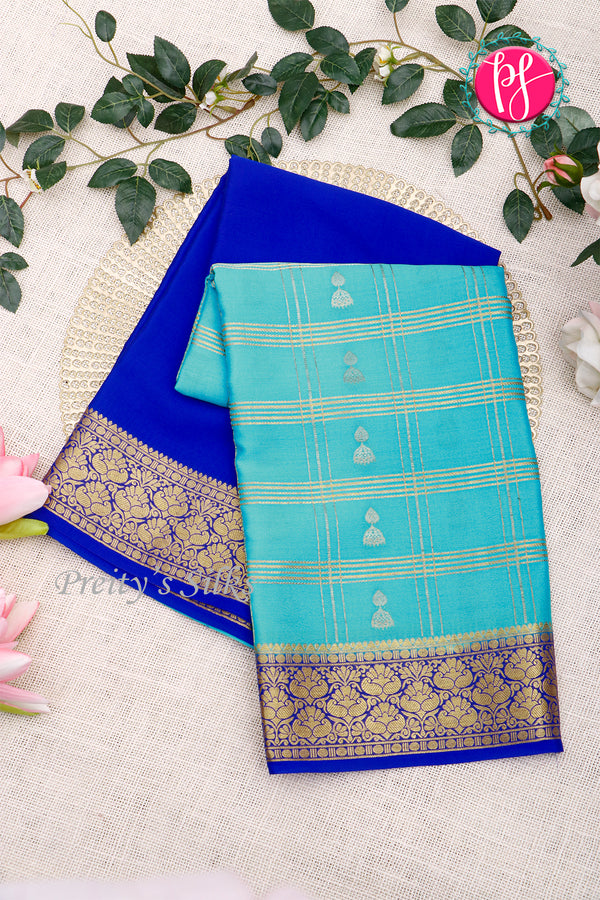 Pure Mysore Crepe Silk Saree-Royalblue And Skyblue-PA46832