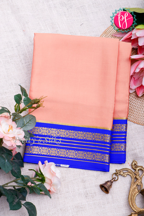 Pure Mysore Crepe Silk Saree-Peach And Royalblue-PA29025