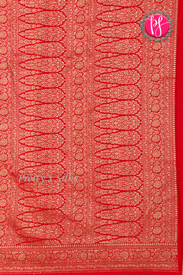 Pure Banarasi Crepe Silk Saree-Red-PA22100