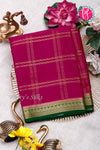 Pure Mysore Crepe Silk Saree-Double checks-Rich Magenta And Green-PA26523