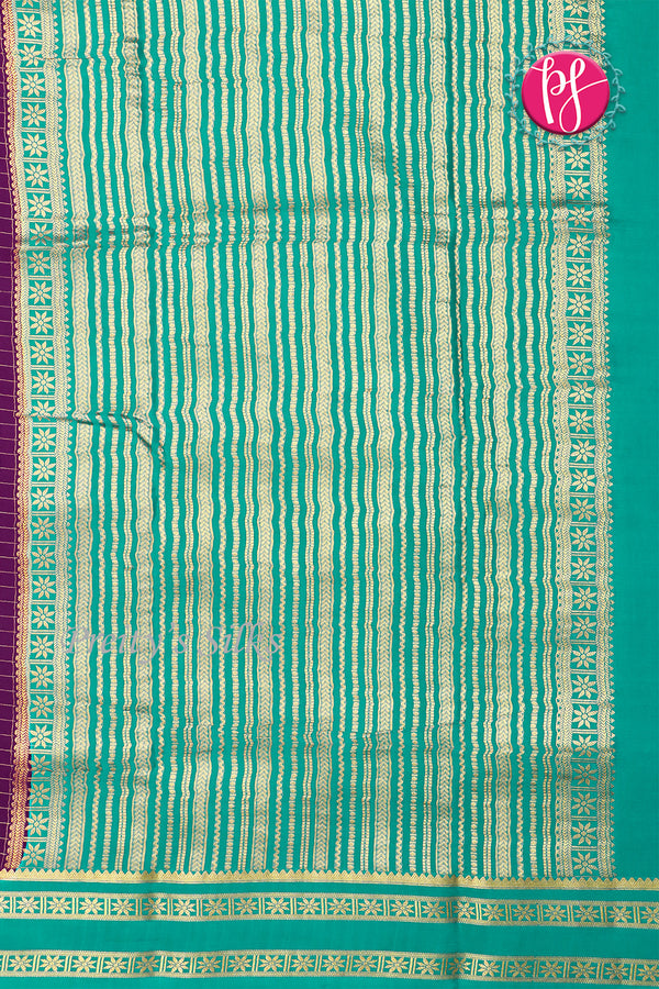 Pure Mysore Crepe Silk Saree -Dark Purple And Seagreen-PF86103