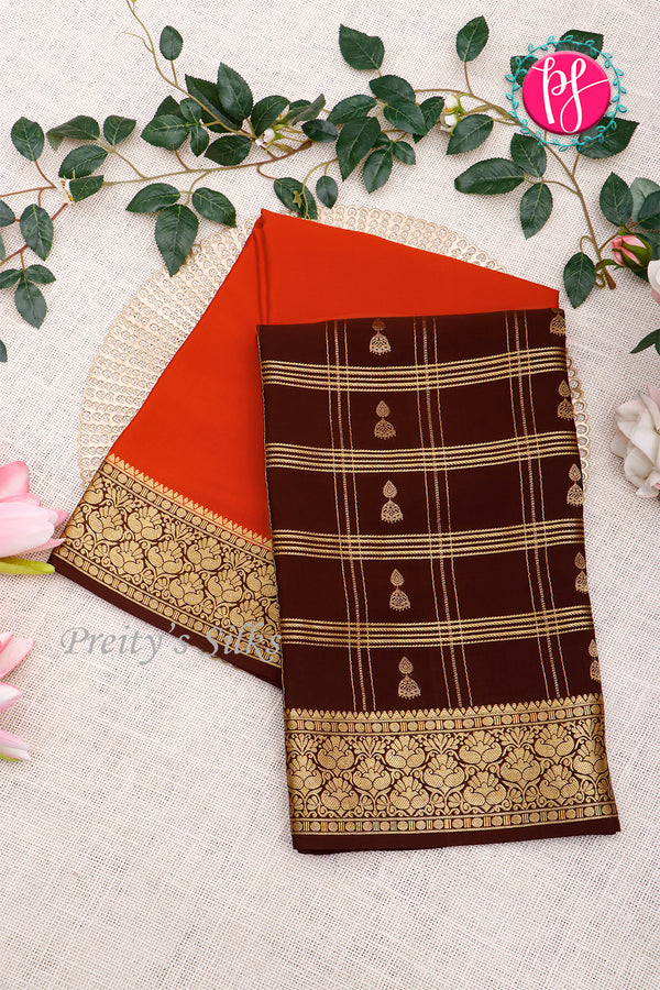 Pure Mysore Crepe Silk Saree-Rustorange And Chocolatebrown-PA46832