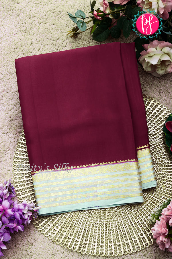 Pure Mysore Crepe Silk Saree-Deepmarron And Soft pastelbluePA28717