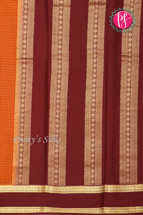 Pure Mysore Crepe Silk Saree -Rustorange And Maroon-PF86048