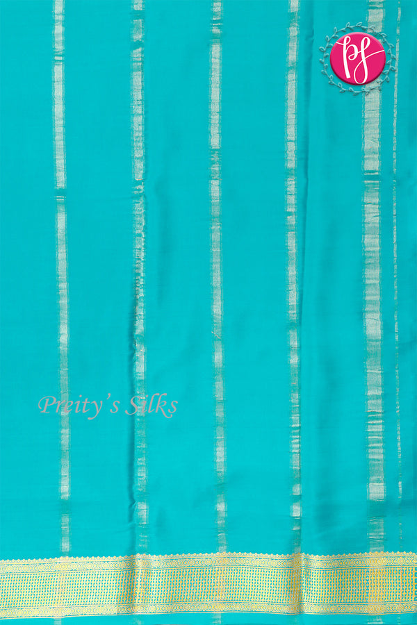 Pure Mysore Crepe Silk Saree -Dark Wine And Turquoise blue-PF82724