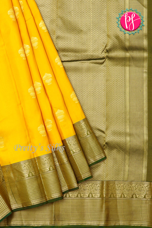 Half Pure Kanchipuram Silk Saree-Yellow And Green-PA25832
