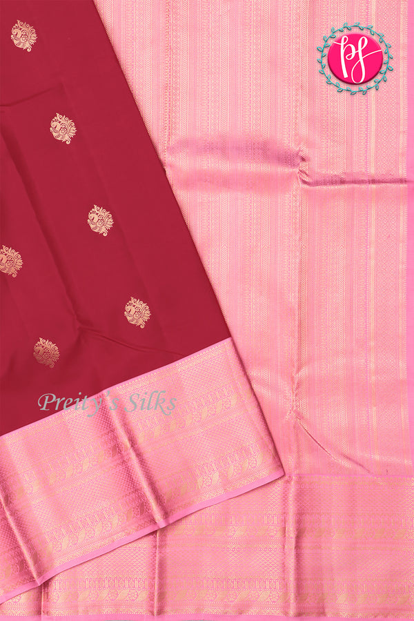 Pure Kanchipuram Silk Saree-Rubyred And BabyPink-PA27124