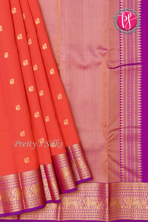 Half Pure Kanchipuram Silk Saree-Orange And Purple-PF82225